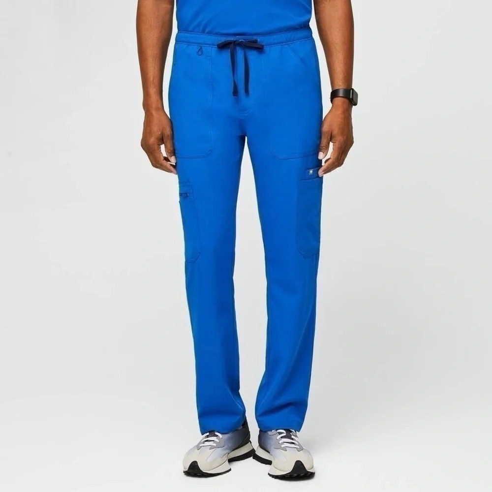 Figs Cairo Cargo Scrub Pants Drawstring Zip Fly Nine Pockets Royal Blue XS